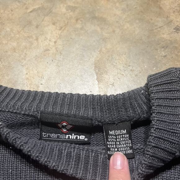 Vintage Y2k TransNine Skateboarding Grey Striped Sweater - Picture 3 of 3